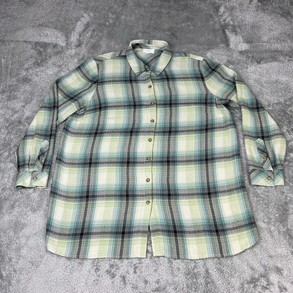 J Jill Shirt Womens M Petite Green Plaid Flannel
